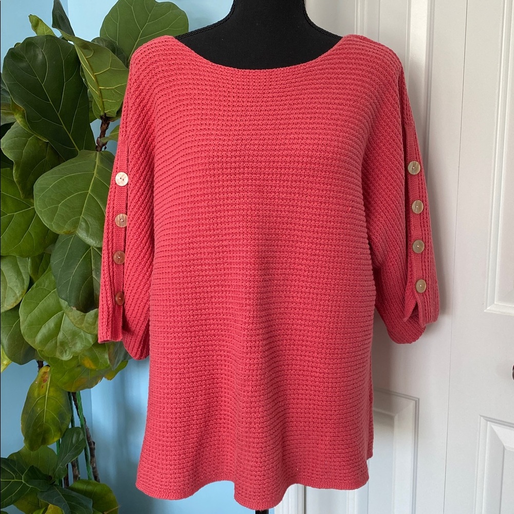 J.Jill 2X Pink Coral Knit Sweater With Buttons